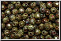 B�hm. Glasschliffperle, feuerpol., 4mm, red, op., dk. picasso, 50 Stk.