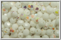 B�hm. Glasschliffperle, feuerpol., 4mm, white, op., rainbow, 50 Stk.