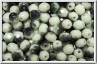 B�hm. Glasschliffperle, feuerpol., 4mm, white, op., half brown flair, 50 Stk.