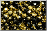 B�hm. Glasschliffperle, feuerpol., 4mm, black, op., half brass, 50 Stk.