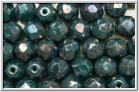 B�hm. Glasschliffperle, feuerpol., 6mm, blue turquoise, op., nebula, 25 Stk.