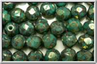 B�hm. Glasschliffperle, feuerpol., 6mm, blue turquoise, op., lila marbled, 25 Stk.