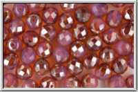 B�hm. Glasschliffperle, feuerpol., 8mm, rose, opal, apricot luster, 10 Stk.