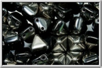 2-Loch-Pyramide, 6x6x7mm, black, op., half chrome, 12 Stk.