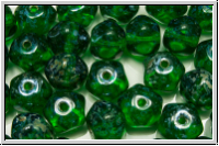 B�hm. Glasperle, free form, 7x9mm, emerald, lt., trans., silver picasso, 5 Stk.