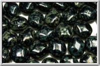 B�hm. Glasperle, Raute, 8,6x7,8x4,8mm, black, op., silver picasso, 10 Stk.