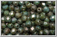 B�hm. Glasschliffperle, feuerpol., 4mm, white, alabaster, blue/brown marbled, matte, 50 Stk.