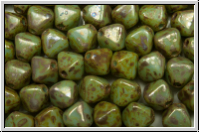 b�hm. Glasperle, Bicone, 6mm, aqua, op., silver picasso, 30 Stk.
