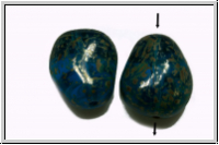 B�hm. Glasperle, Nugget, 15x13mm, capri blue, lt., trans., silver picasso, 1 Stk.