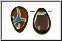 B�hm. Glasperle, Tropfen, flach, 12x18mm, topaz, darkest, trans., peacock, 1 Stk.