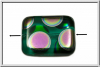 B�hm. Glasperle, Rectangle, 20x15mm, teal, trans., peacock, 1 Stk.