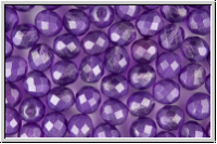 B�hm. Glasschliffperle, feuerpol., 8mm, crystal, trans., lila half waxed, 10 Stk.