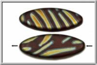 B�hm. Glasperle, Canoe, 30x12mm, hyacinth, trans.,matte, peacock, 1 Stk.