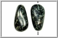 B�hm. Glasperle, Tropfen, 20x10mm, black, op., silver picasso, 2 Stk.