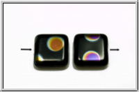 B�hm. Glasperle, Quadrat, 10x10x3,8mm, black, op., peacock, 5 Stk.