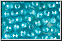 B�hm. Glasschliffperle, feuerpol., 8mm, crystal, trans., turquoise half waxed, 10 Stk.