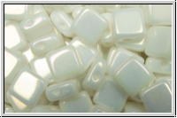 TILE-Beads, diagonal, 6x6mm, white, alabaster, white irisierend luster, 25 Stk.