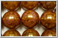 b�hm. Glasperle, rund, 12mm, white, opal, red glaze, 1 Stk.