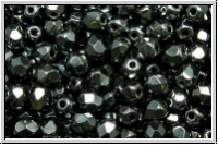 B�hm. Glasschliffperle, feuerpol., 4mm, black, op., full silver chrome, 50 Stk.