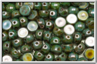 2-Loch-Cabochon, 6mm, white, op., blue/brown marbled, 20 Stk.