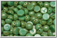 2-Loch-Cabochon, 6mm, green turquoise, op., silver picasso, 20 Stk.
