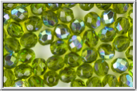 B�hm. Glasschliffperle, feuerpol., 8mm, olivine, trans., AB, 10 Stk.