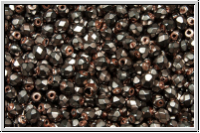 B�hm. Glasschliffperle, feuerpol., 3mm, black, op., heavy metal rose, 50 Stk.