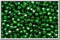 B�hm. Glasschliffperle, feuerpol., 3mm, black, op., heavy metal emerald, 50 Stk.