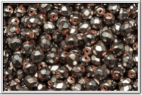B�hm. Glasschliffperle, feuerpol., 4mm, black, op., heavy metal rose, 50 Stk.