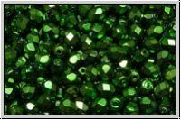 B�hm. Glasschliffperle, feuerpol., 4mm, black, op., heavy metal green, 50 Stk.