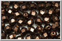 B�hm. Glasschliffperle, feuerpol., 6mm, black, op., heavy metal bronze, 25 Stk.