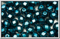 B�hm. Glasschliffperle, feuerpol., 6mm, black, op., heavy metal teal, 25 Stk.