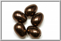 B�hm. Glasperle, Tropfen, l�ngs gebohrt, 11x8mm, bronze, dk., met., 5 Stk.