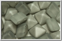 2-Loch-Pyramide, 12x12x9mm, crystal, trans., half silver, matte, 6 Stk.