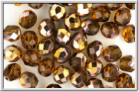 B�hm. Glasschliffperle, feuerpol., 8mm, topaz, smoked, trans., half capri gold, 10 Stk.