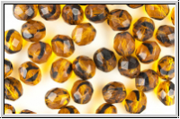 B�hm. Glasschliffperle, feuerpol., 8mm, topaz, trans., black striped, 10 Stk.