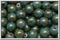 b�hm. Glasperle, rund, 6mm, white, alabaster, blue/brown marbled, 25 Stk.