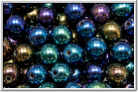 b�hm. Glasperle, rund, 6mm, blue, met., iris., 25 Stk.