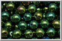 b�hm. Glasperle, rund, 6mm, green, met., iris., 25 Stk.