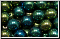 b�hm. Glasperle, rund, 8mm, green, met., iris., 10 Stk.