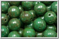 b�hm. Glasperle, rund, 8mm, turquoise, op., silver picasso, 10 Stk.