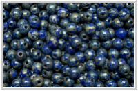b�hm. Glasperle, rund, 3mm, blue, op., silver picasso, 50 Stk.