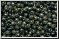 b�hm. Glasperle, rund, 3mm, black, op., silver picasso, 50 Stk.