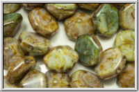 2-Loch-Pyramide, Hexagon, 12x12x8mm, white, alabaster, green/brown marbled, 6 Stk.