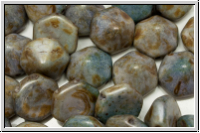 2-Loch-Pyramide, Hexagon, 12x12x8mm, white, alabaster, green/brown marbled, matte, 6 Stk.