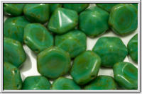 2-Loch-Pyramide, Hexagon, 12x12x8mm, turquoise, green, op., picasso, 6 Stk.