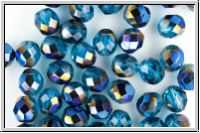 B�hm. Glasschliffperle, feuerpol., 8mm, blue zircon, trans., half blue metallic, 10 Stk.