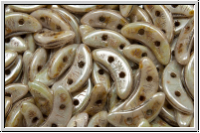 Crescent-Beads, 10x5x2,3mm, white, alabaster, green glaze, 25 Stk.