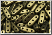 3-Loch-Beam-Beads, 10x3,5mm, beige, met., satin, 12 Stk.