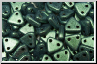 2-Loch-Triangles, CzechMates, 6mm, green, met., suede, 50 Stk.